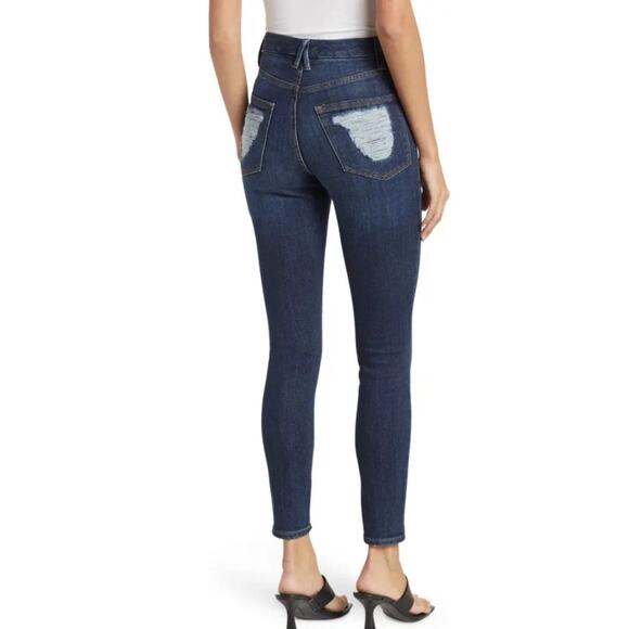 Good American Good Waist Chewed Pocket Jeans Indigo Size 8 - Picture 2 of 10